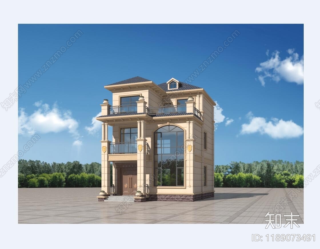 欧式简欧别墅建筑施工图下载【ID:1189073491】