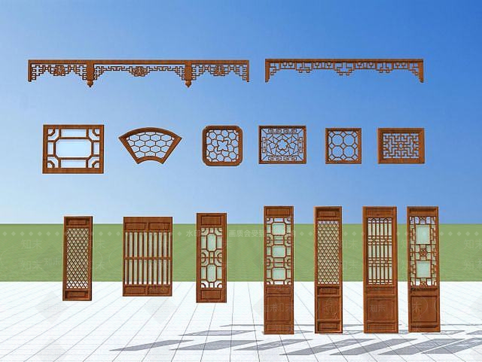 现代古建门窗3D模型下载【ID:1189086180】