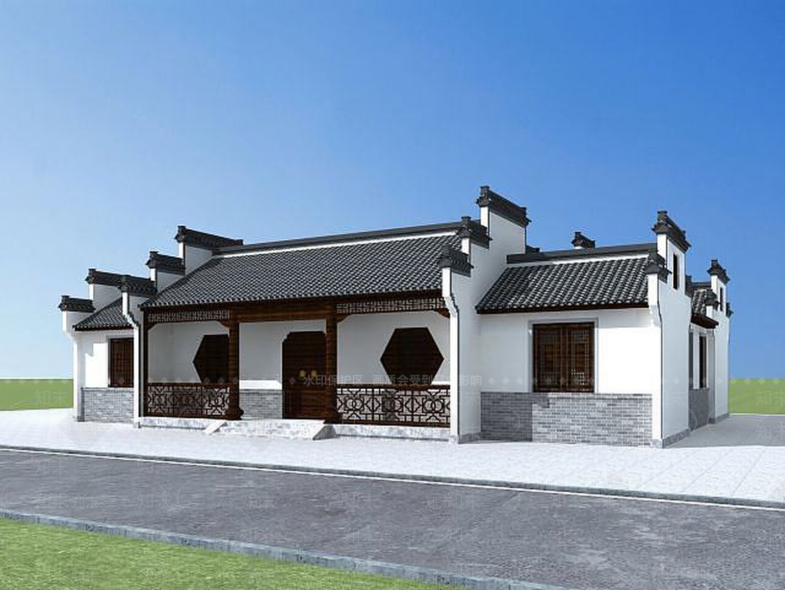 现代徽派四合院3D模型下载【ID:1189088203】