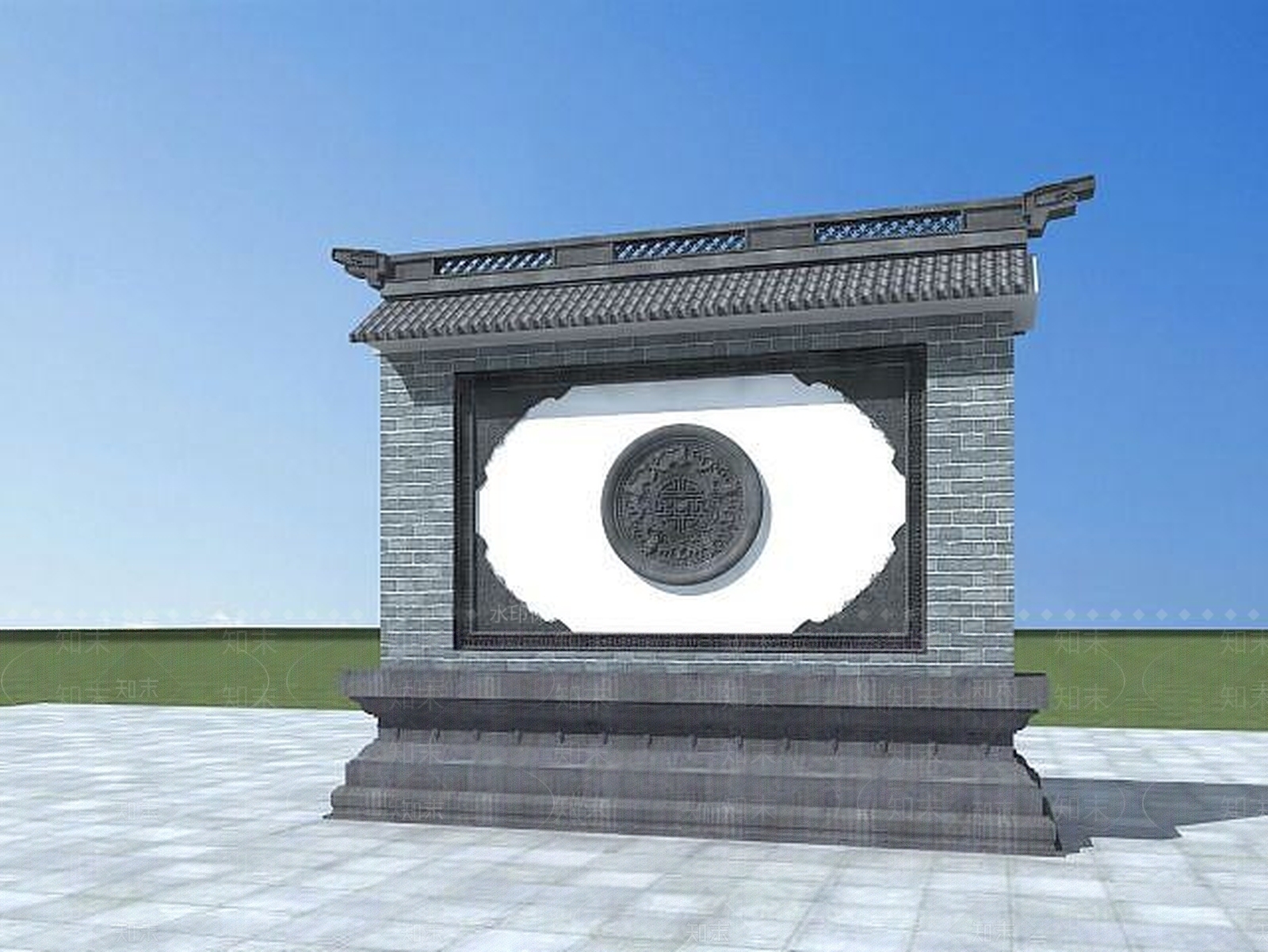 现代古建照壁3D模型下载【ID:1189088461】