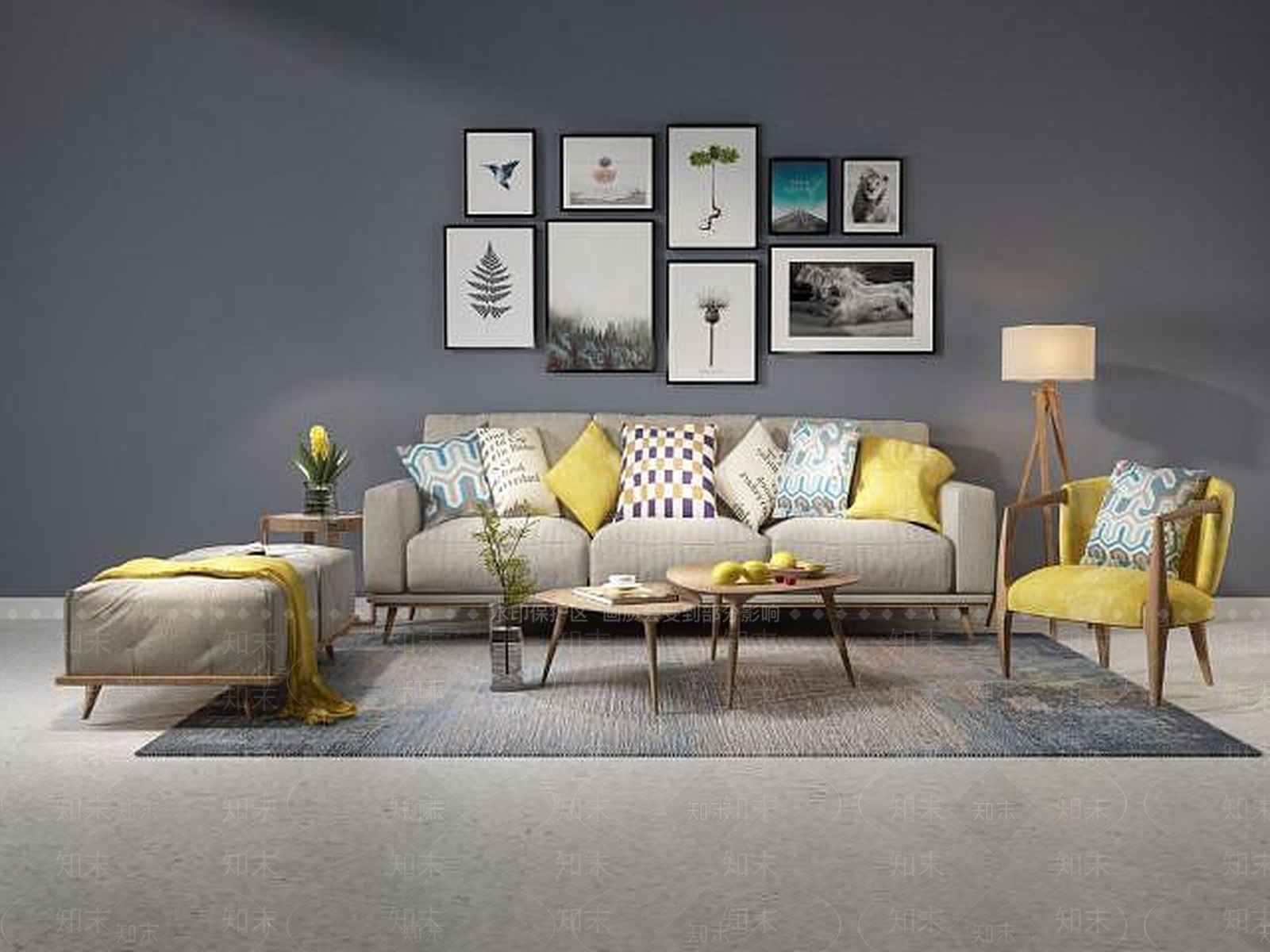 现代简约风格多人沙发组合3D模型下载【ID:1189090577】