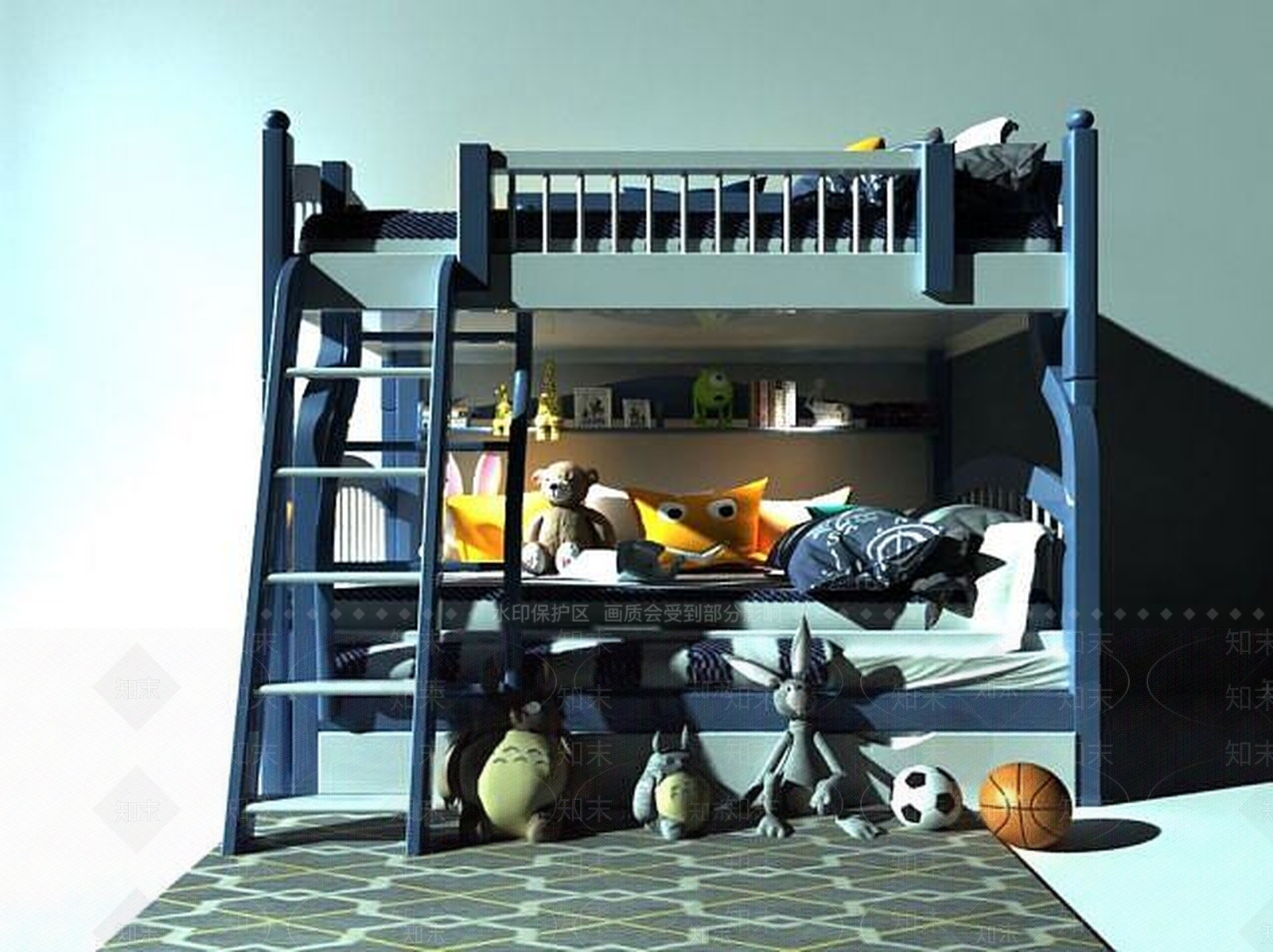 地中海上下铺儿童床3D模型下载【ID:1189092779】