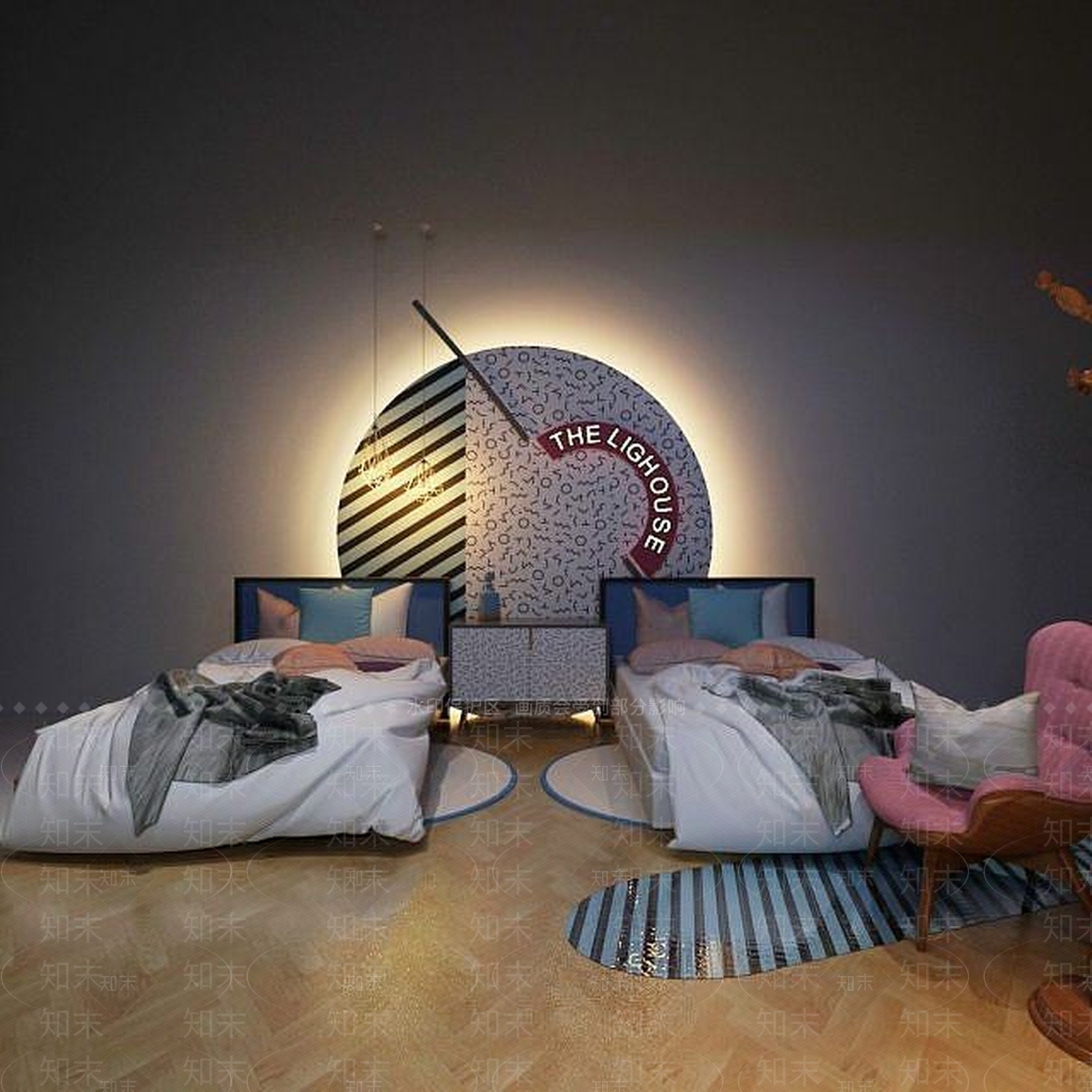 现代单人床组合3D模型下载【ID:1189093062】