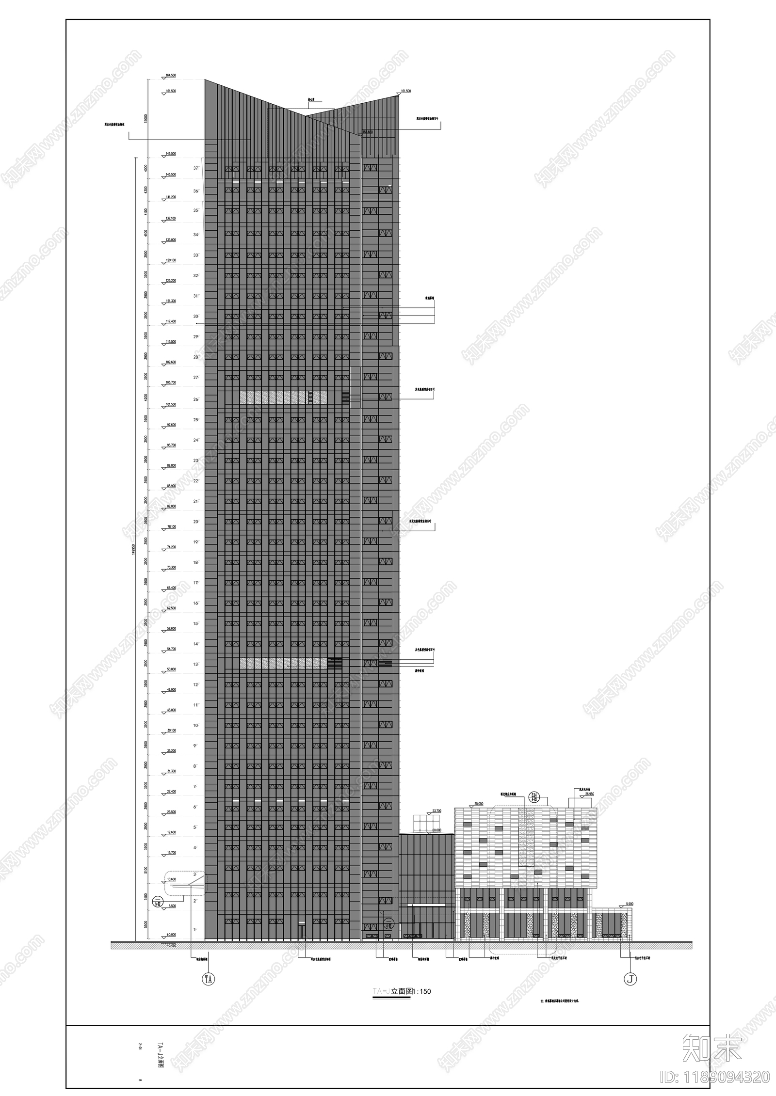 现代办公楼建筑cad施工图下载【ID:1189094320】