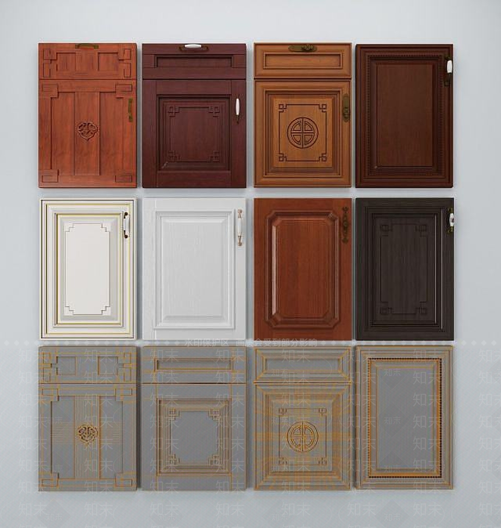 中式实木橱柜门板3D模型下载【ID:1189095170】