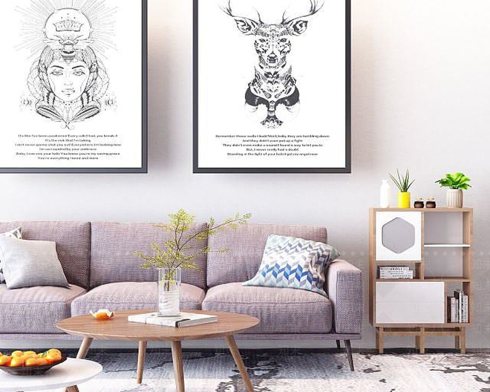 北欧沙发茶几组合3D模型下载【ID:1189095507】