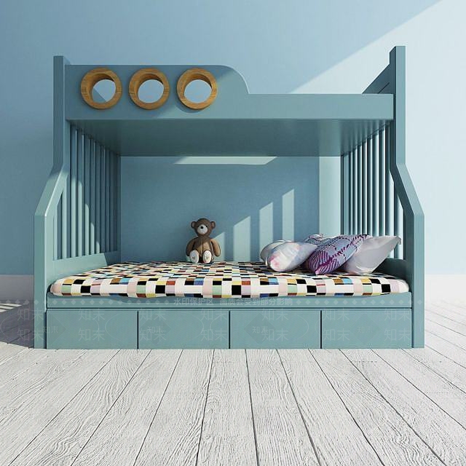 现代儿童上下铺3D模型下载【ID:1189096043】