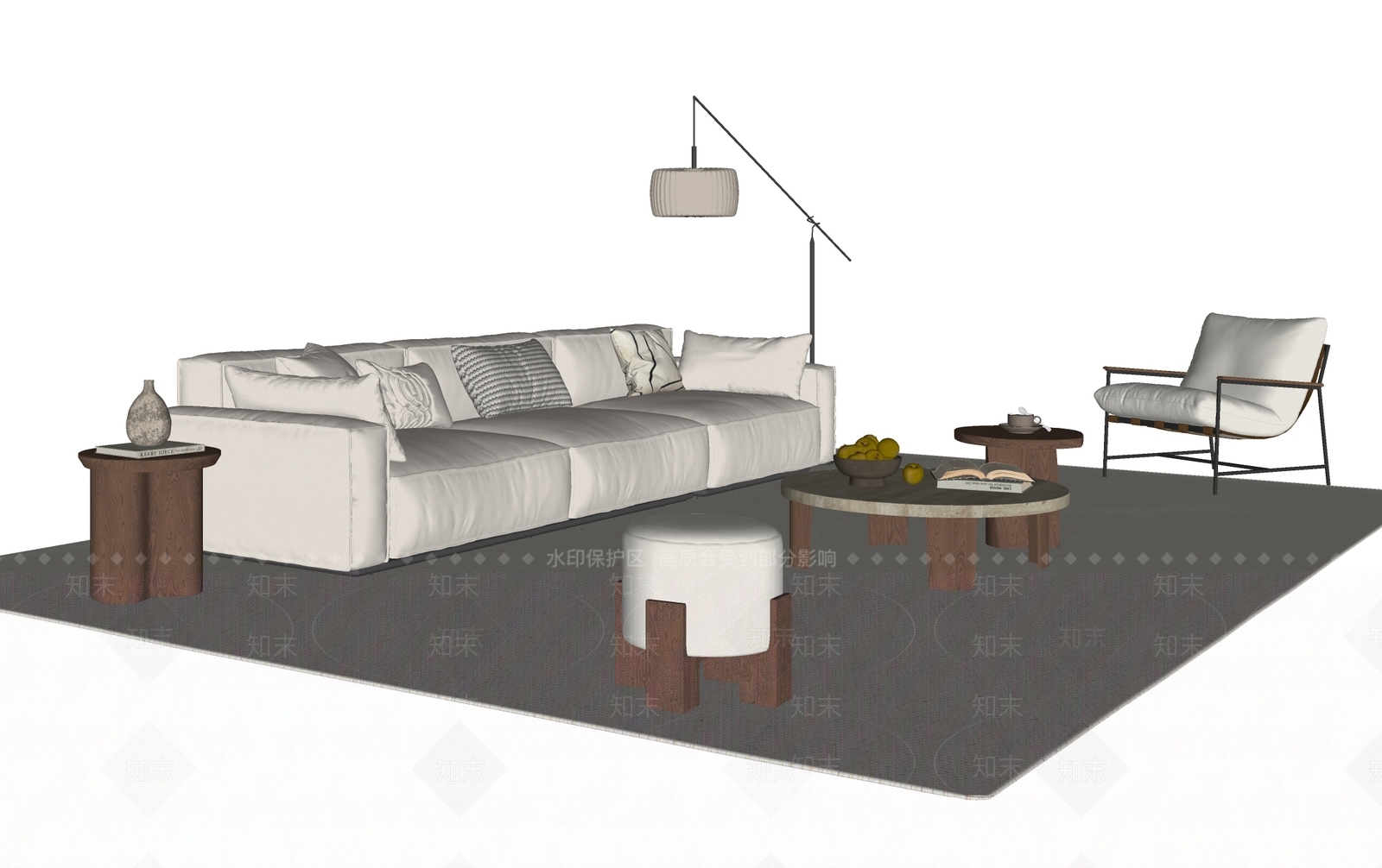 现代中古沙发组合SU模型下载【ID:1189099039】