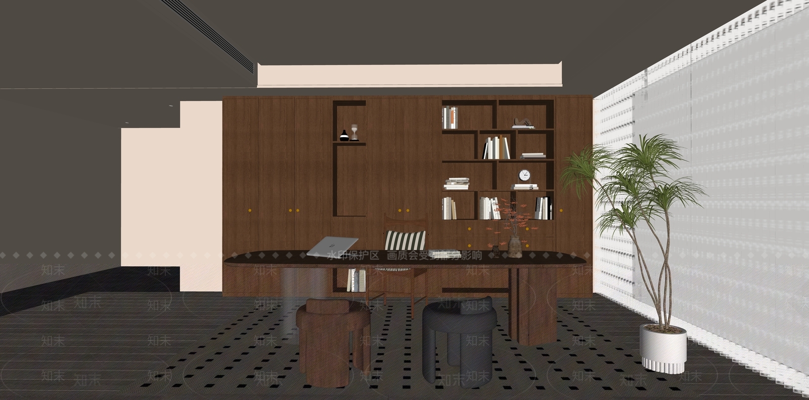 新中式书房SU模型下载【ID:1189099615】