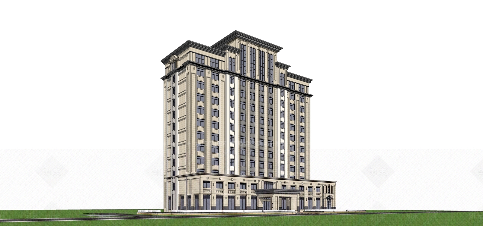 新中式现代酒店建筑SU模型下载【ID:1189107719】