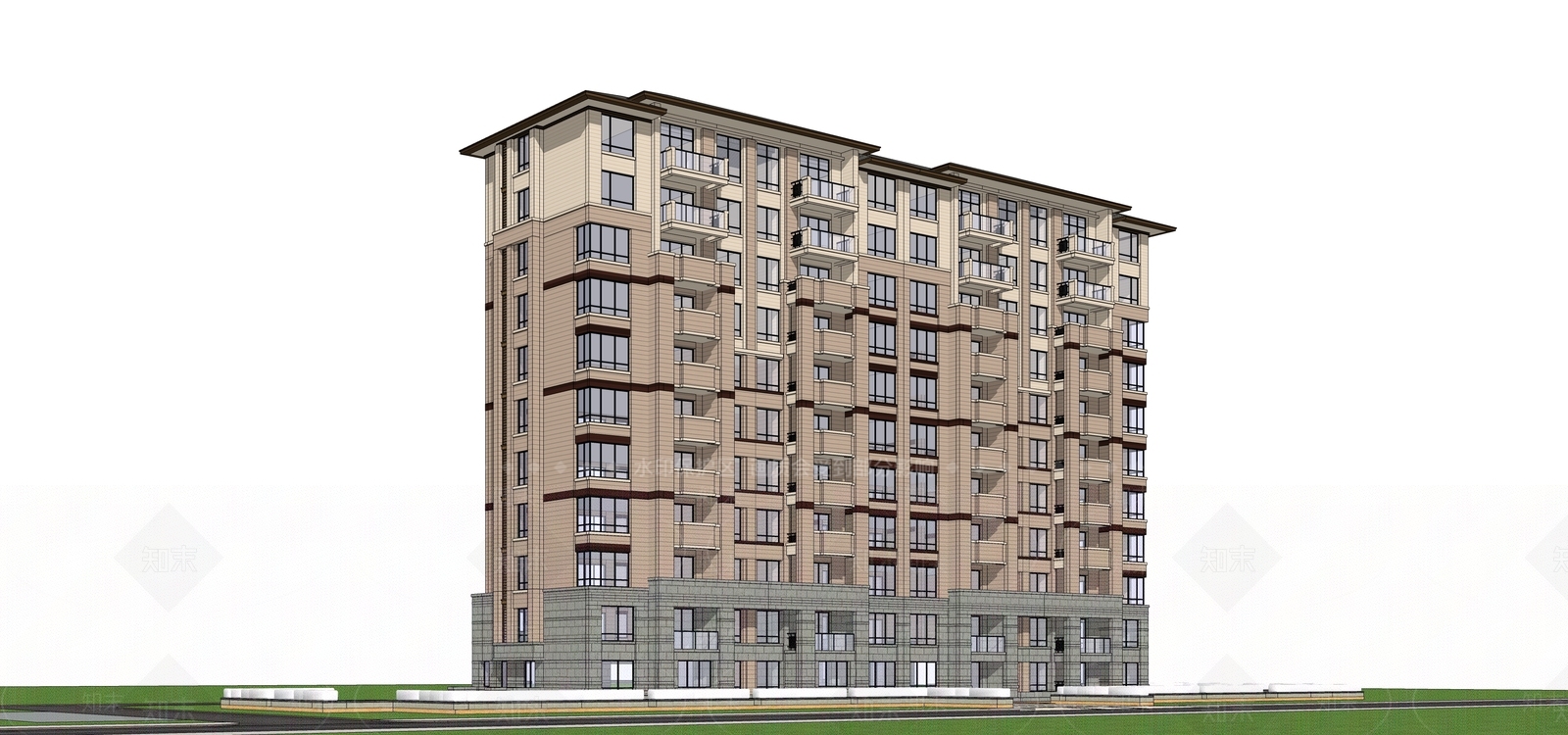 现代多层住宅SU模型下载【ID:1189108039】