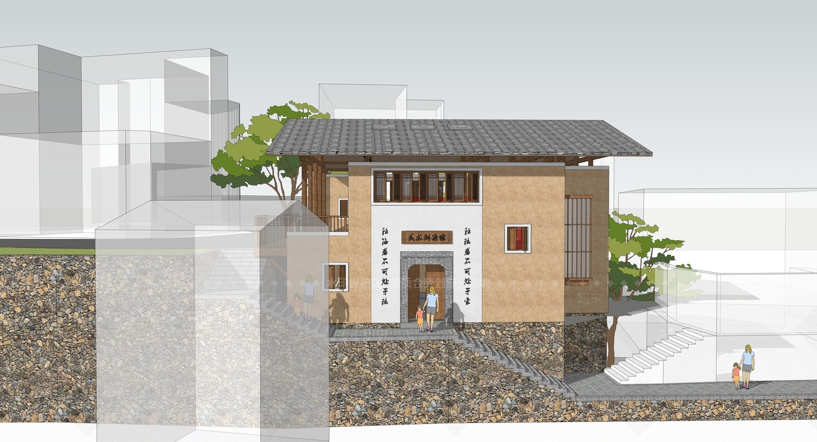 中式新中式风格建筑SU模型下载【ID:1189110883】