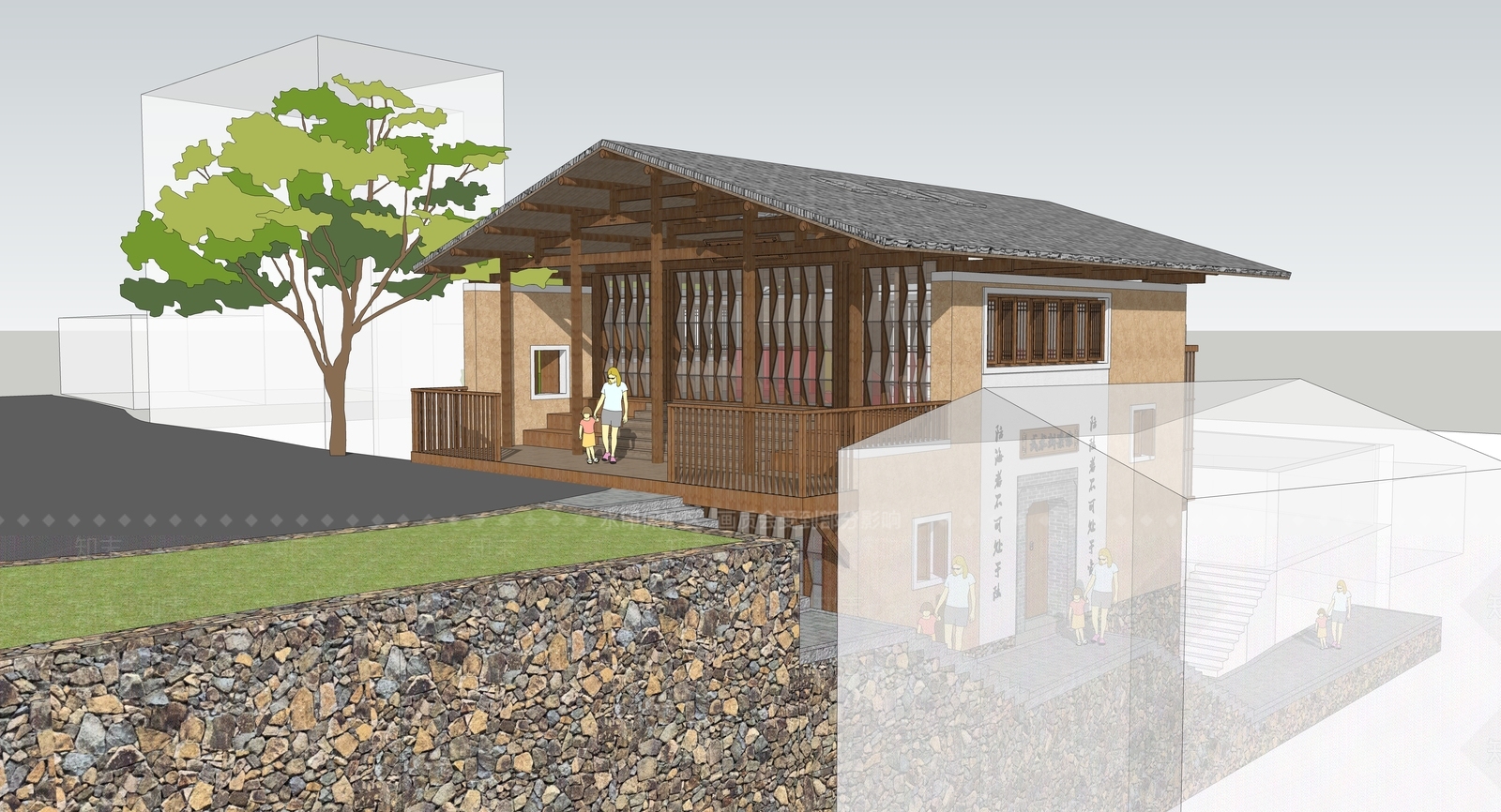中式新中式风格建筑SU模型下载【ID:1189110883】