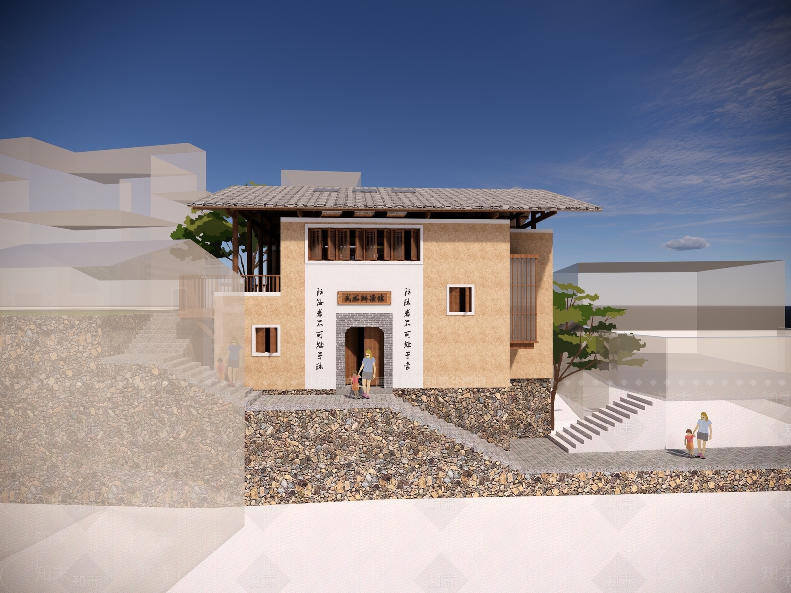 中式新中式风格建筑SU模型下载【ID:1189110883】