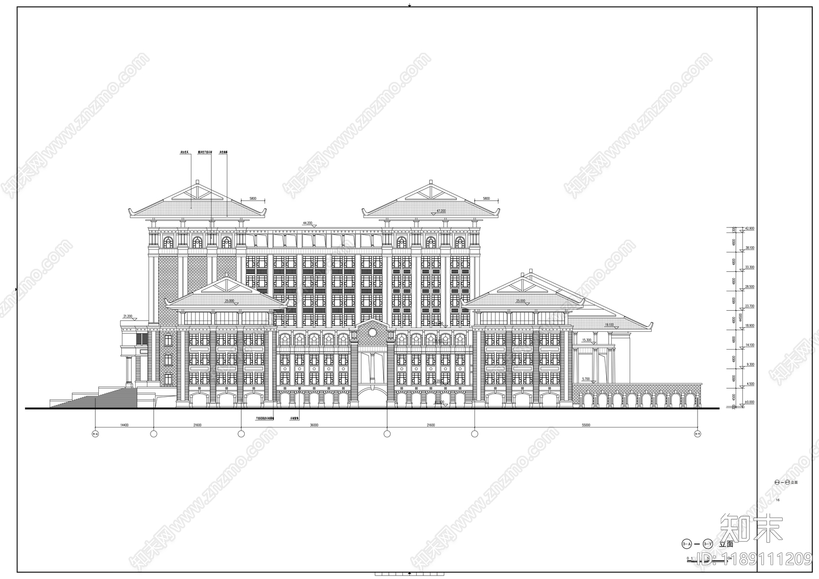 现代图书馆建筑cad施工图下载【ID:1189111209】