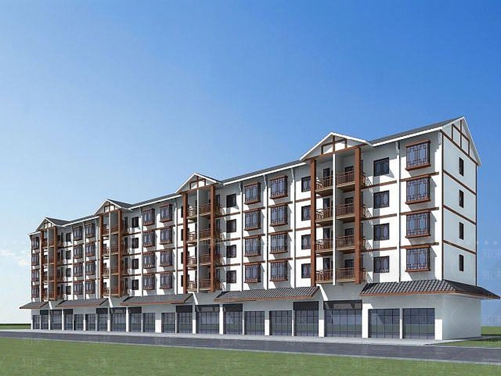 中式沿街建筑3D模型下载【ID:1189112701】