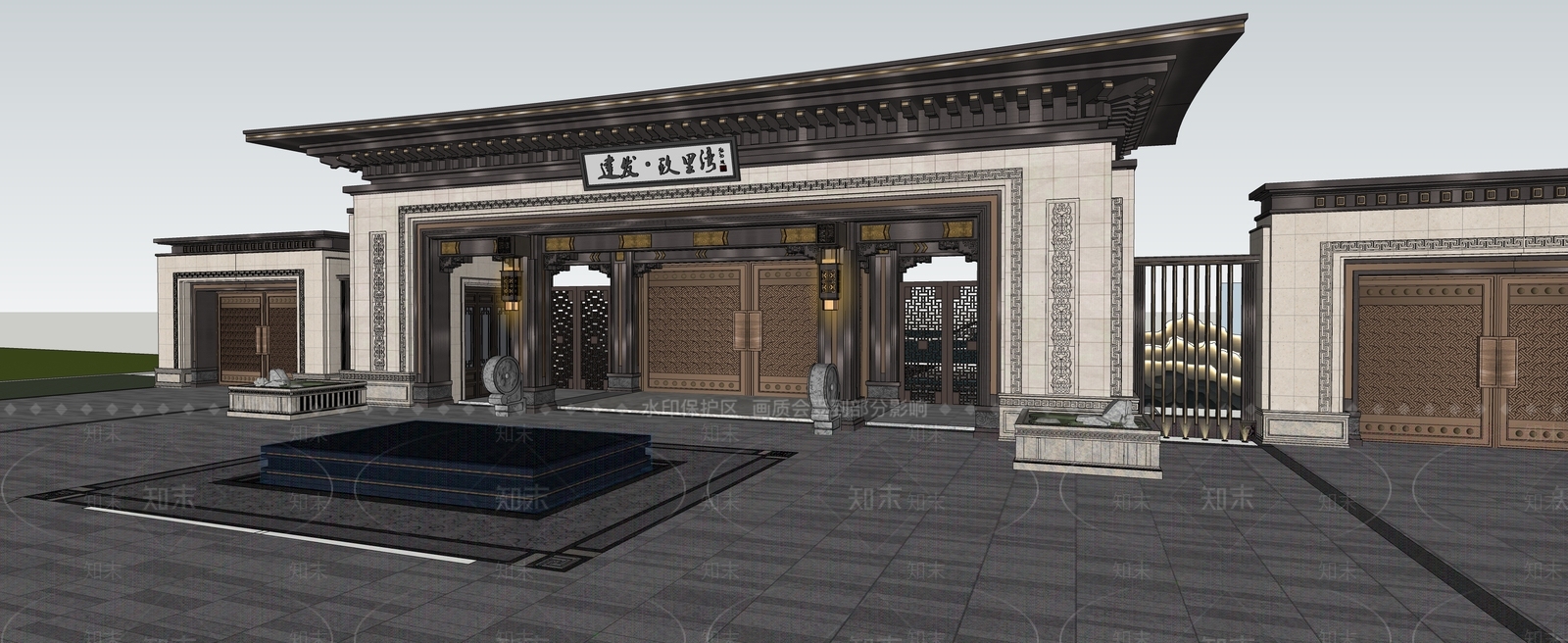 新中式中式入口大门SU模型下载【ID:1189114595】