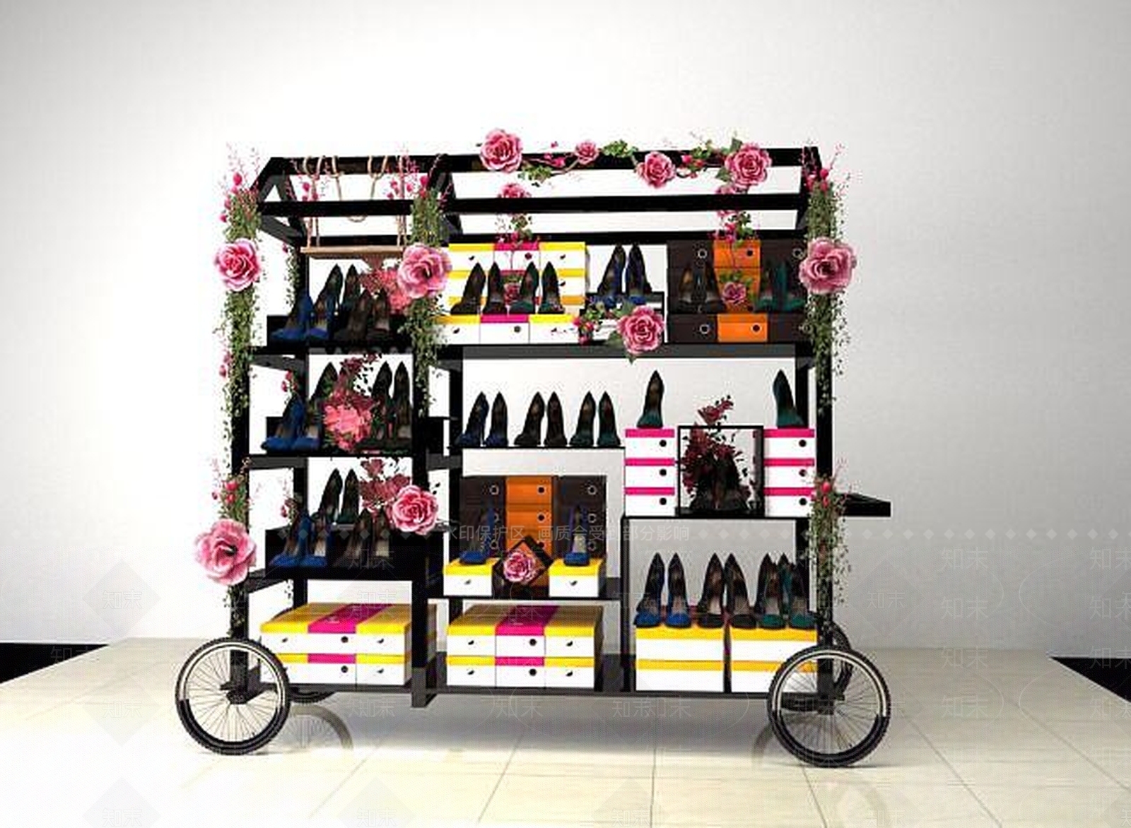 现代女鞋推车物贩3D模型下载【ID:1189116059】
