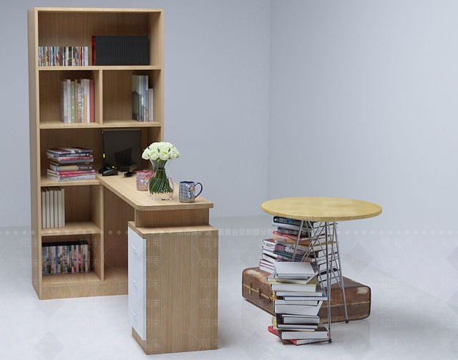 现代办公及书桌组合3D模型下载【ID:1189118795】