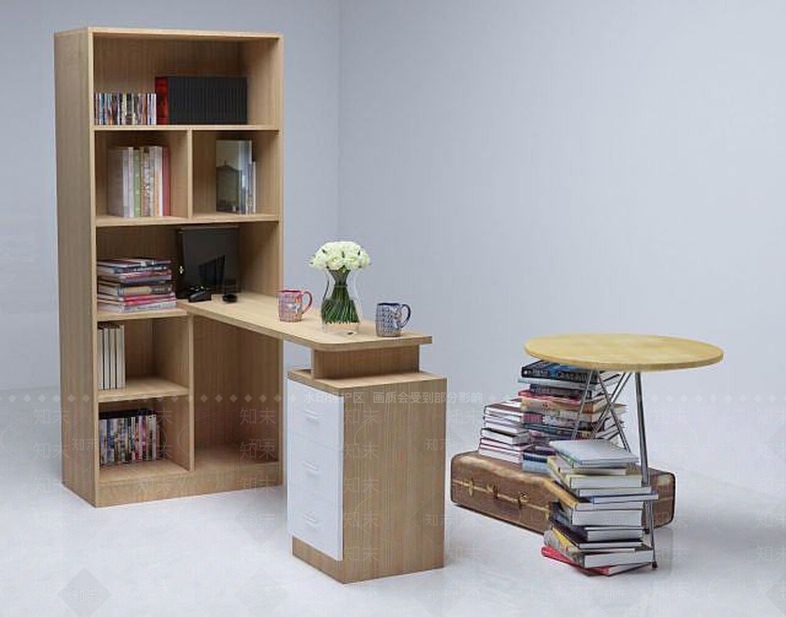 现代办公及书桌组合3D模型下载【ID:1189118795】