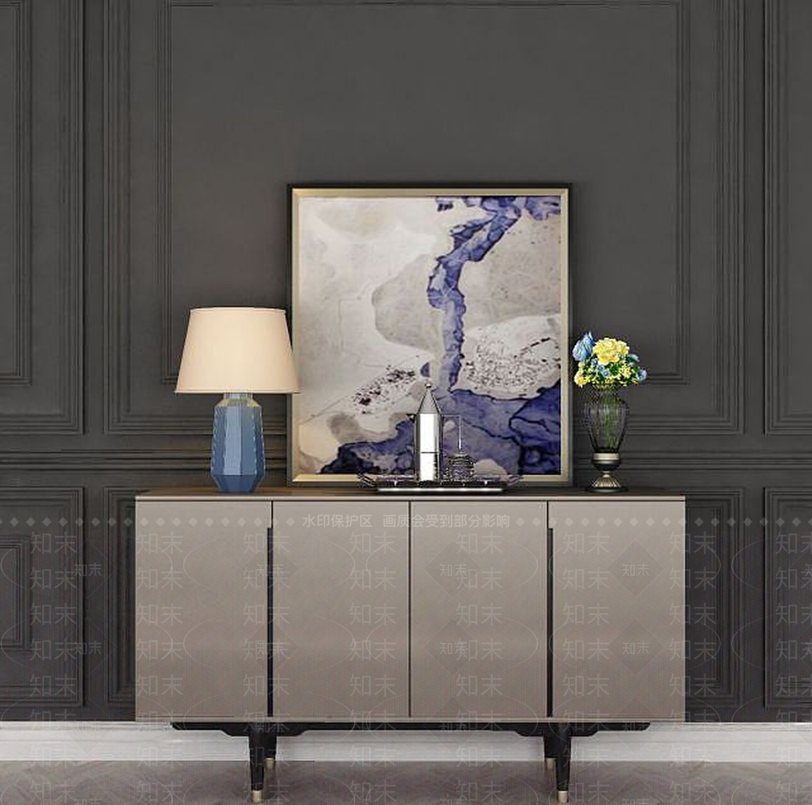 现代港式后现代边柜组合3D模型下载【ID:1189119480】