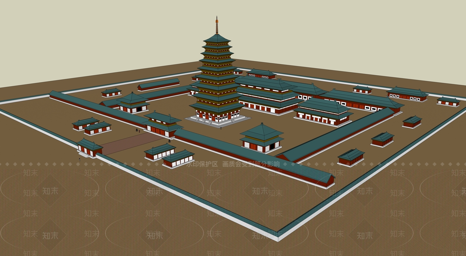 新中式古建筑SU模型下载【ID:1189131816】