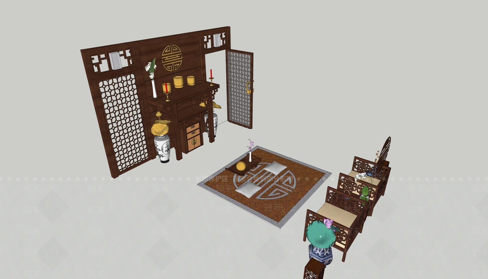 中式休闲桌椅SU模型下载【ID:1189132317】