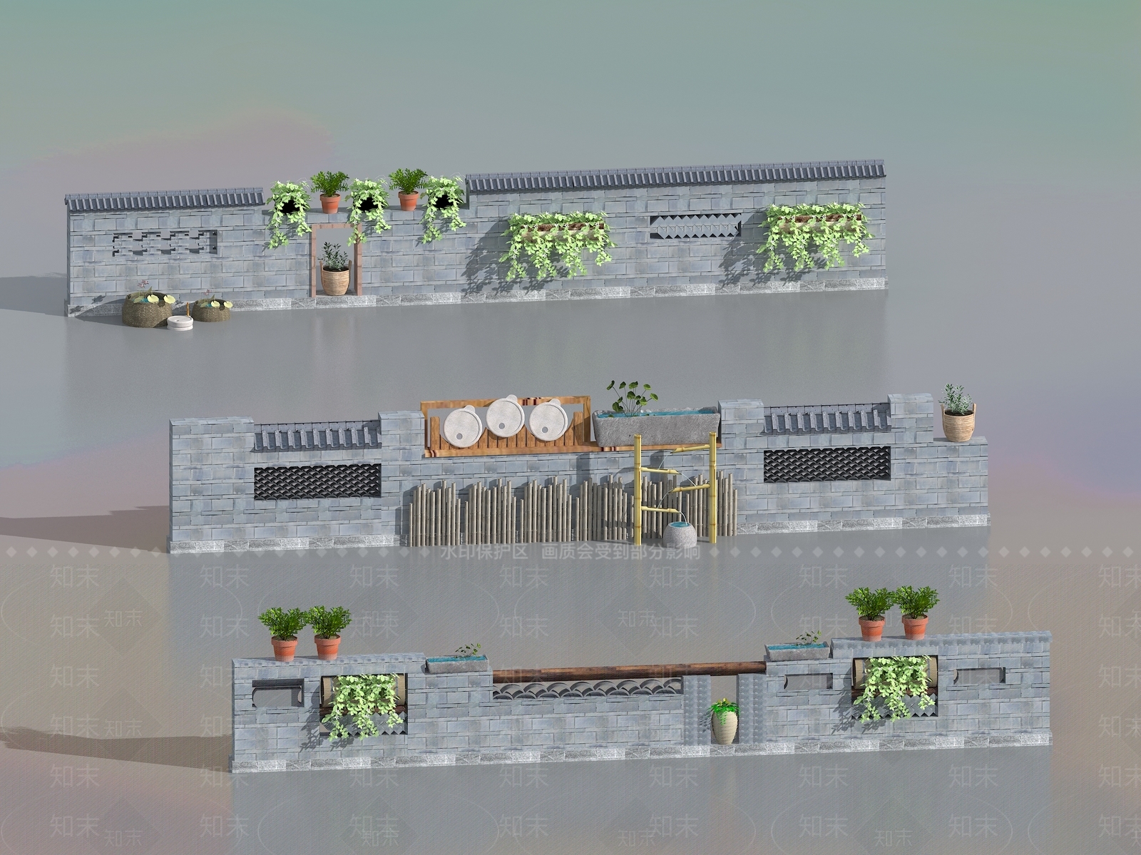 中式景墙3D模型下载【ID:1189137367】
