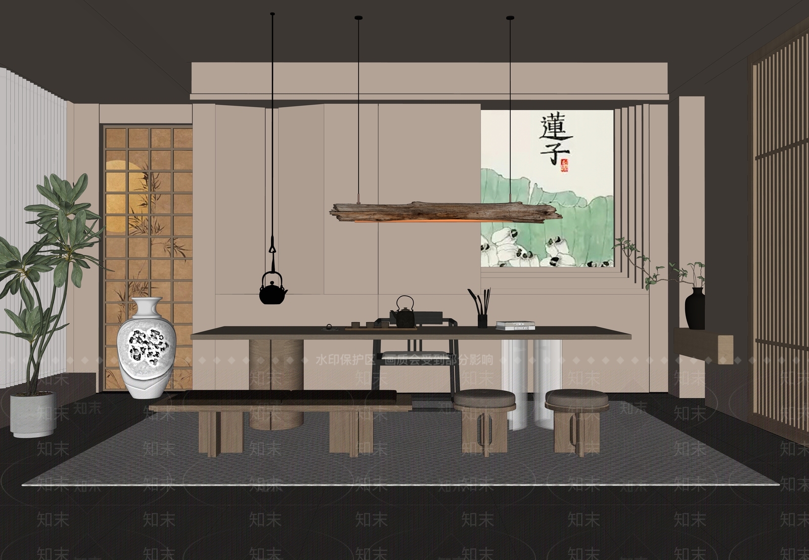 新中式茶室SU模型下载【ID:1189137501】