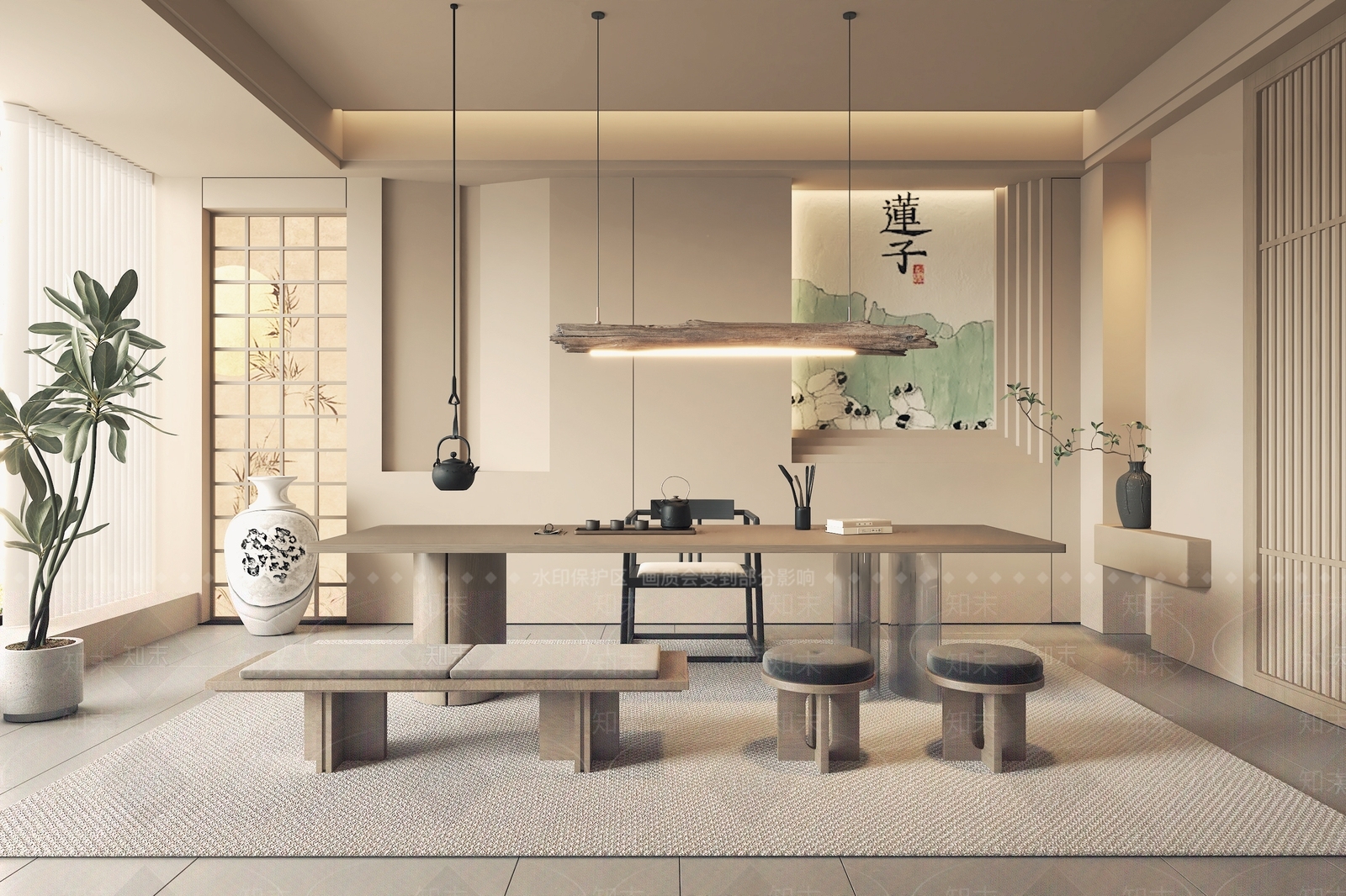 新中式茶室SU模型下载【ID:1189137501】