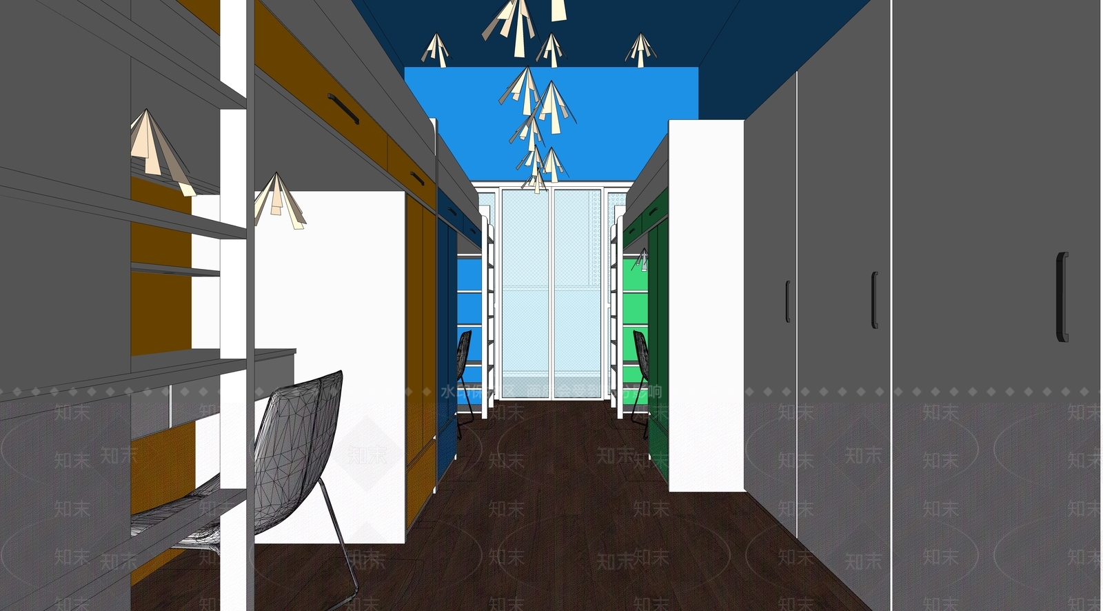 现代奶油宿舍SU模型下载【ID:1189142422】
