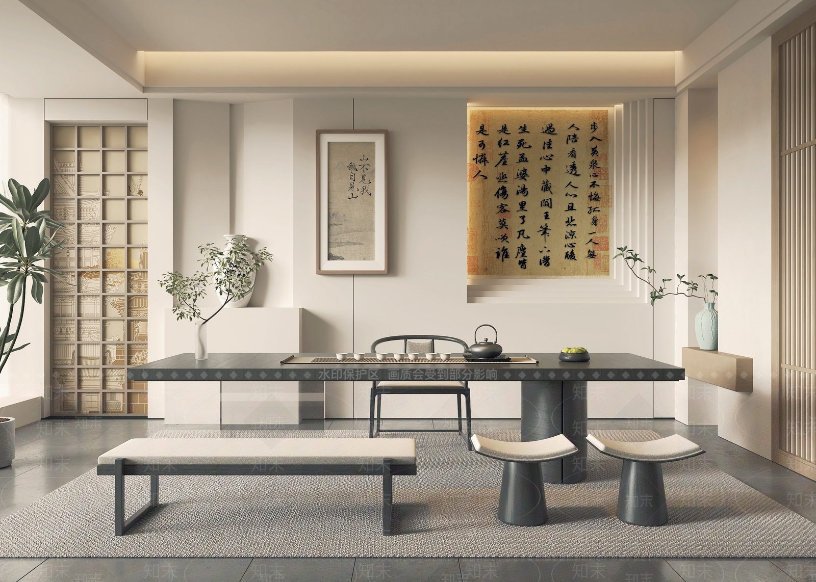 新中式茶室SU模型下载【ID:1189143272】