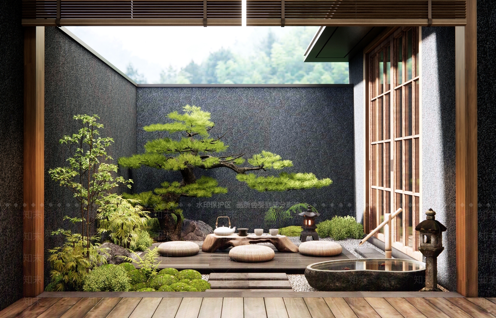 日式新中式室内景观SU模型下载【ID:1189145631】