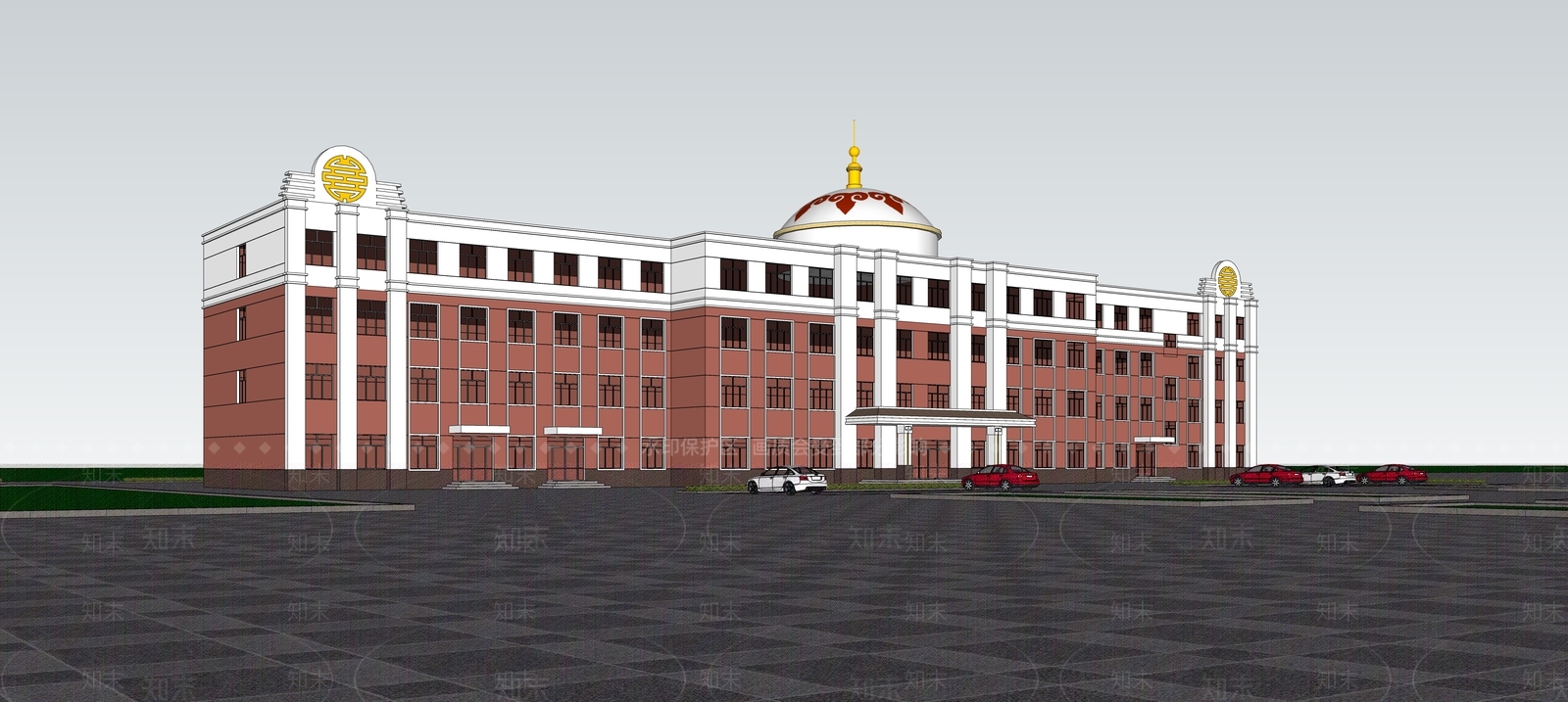 中式现代学校建筑SU模型下载【ID:1189147661】