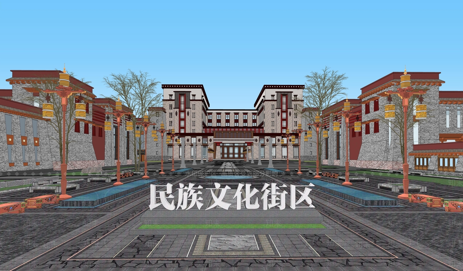 中式风格建筑SU模型下载【ID:1189161459】