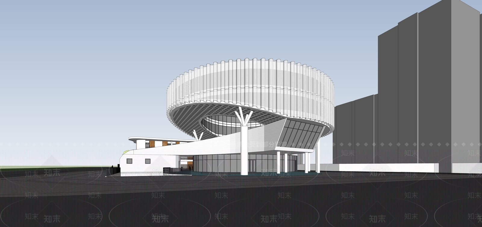 现代展览馆建筑SU模型下载【ID:1189167817】