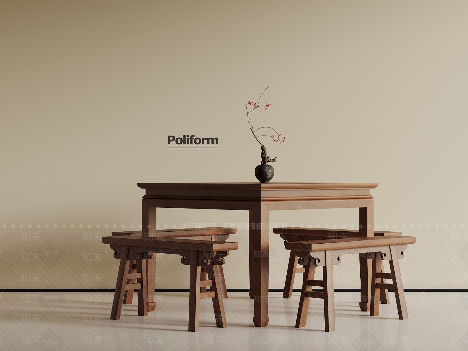 中式餐桌椅3D模型下载【ID:1189171562】