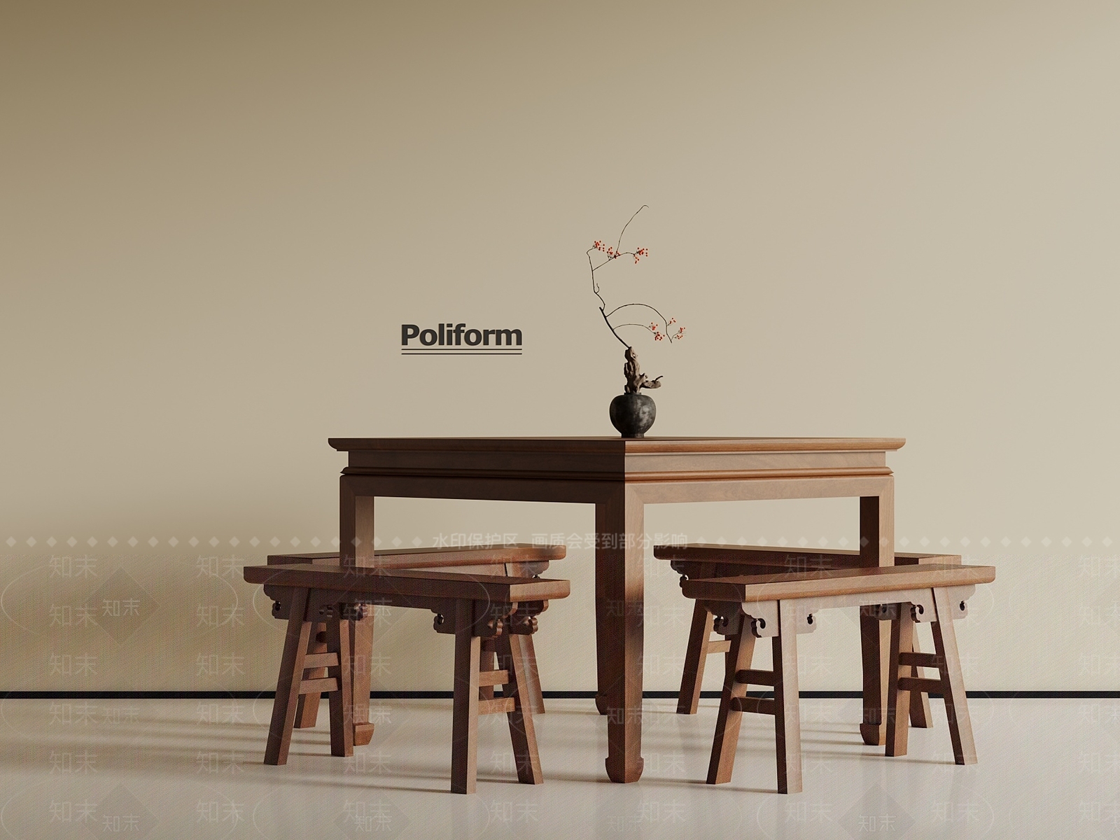 中式餐桌椅SU模型下载【ID:1189171652】