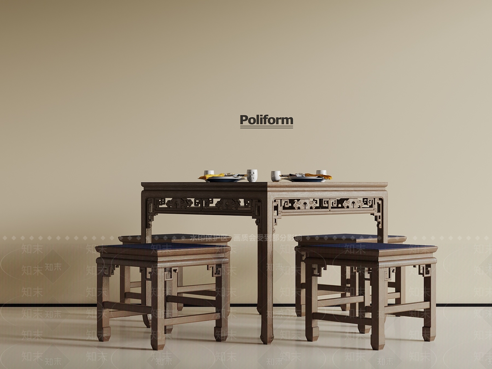 中式餐桌椅3D模型下载【ID:1189171806】
