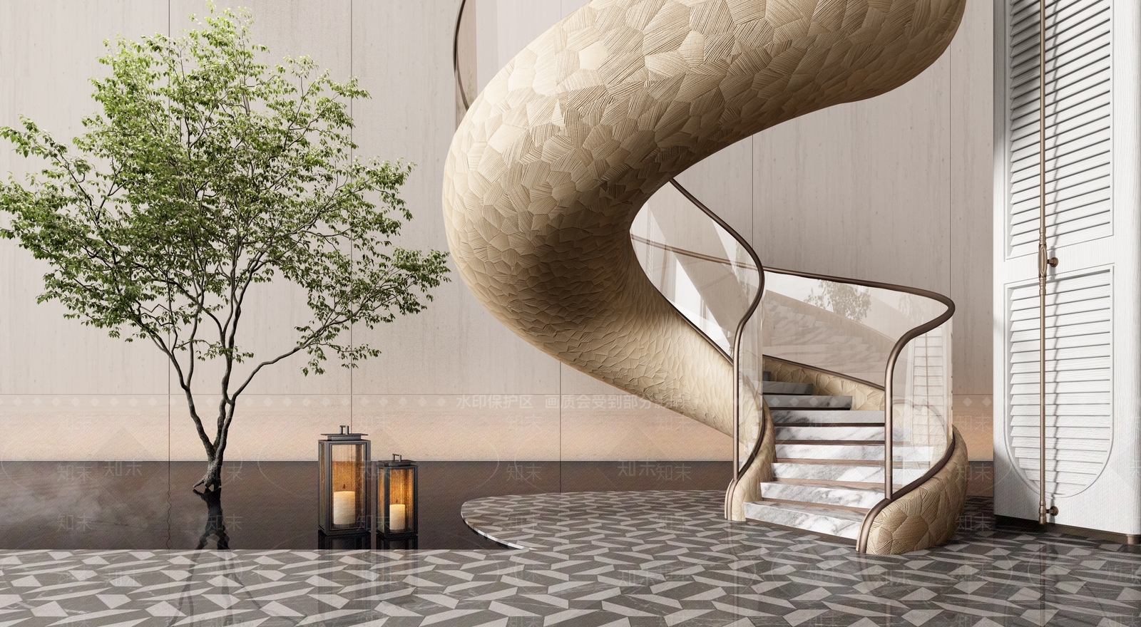 现代意式旋转楼梯SU模型下载【ID:1189180373】