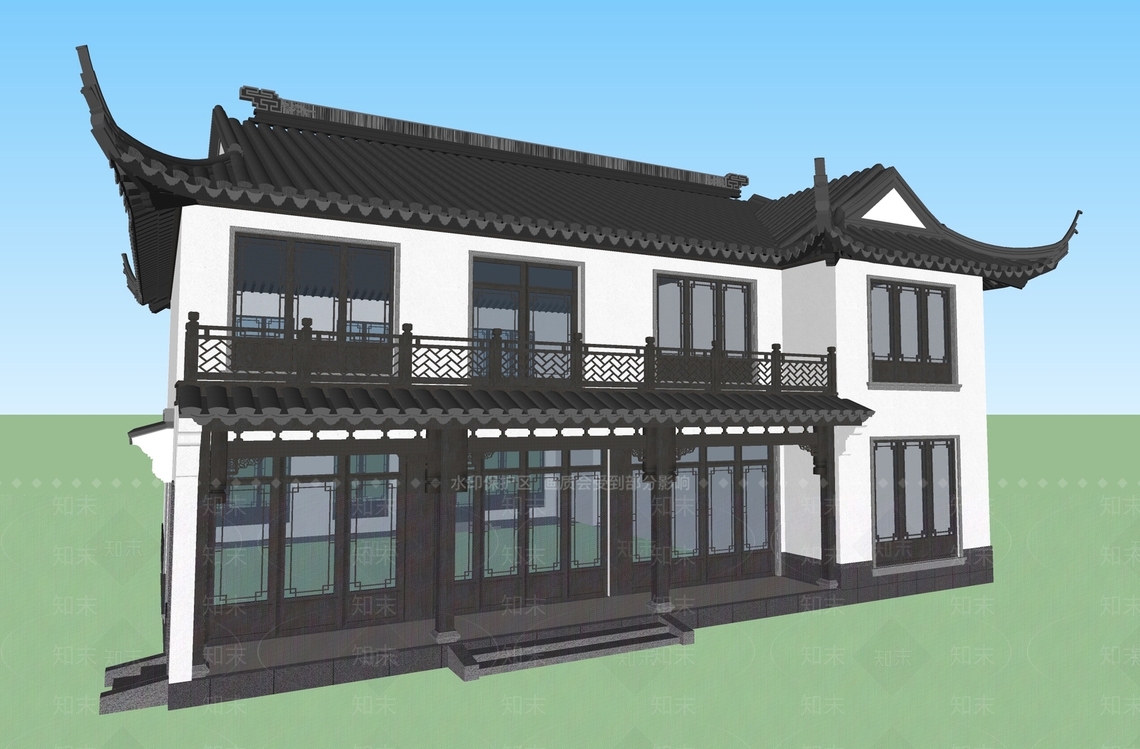 新中式别墅SU模型下载【ID:1189181210】