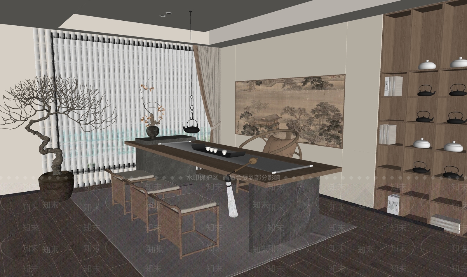 新中式茶室SU模型下载【ID:1189187108】