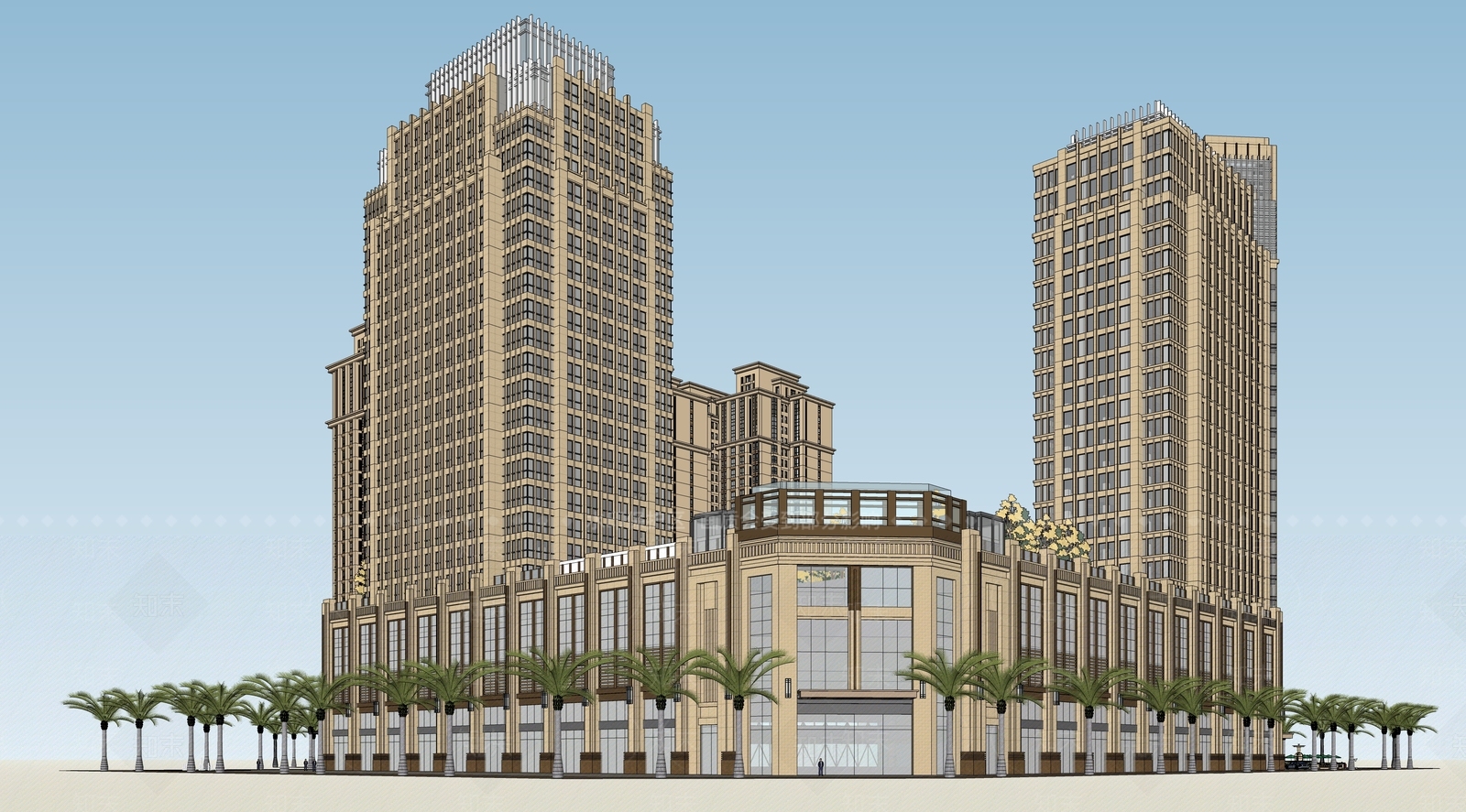 新中式现代商场建筑SU模型下载【ID:1189185805】