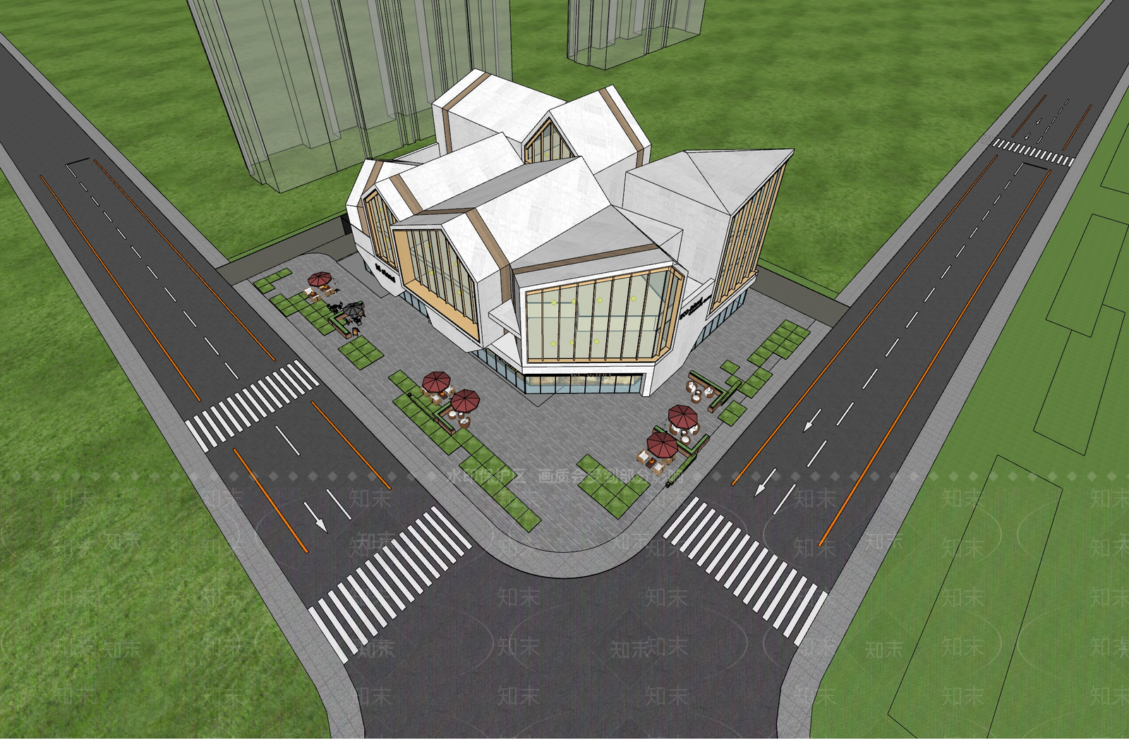现代售楼处建筑SU模型下载【ID:1189188291】