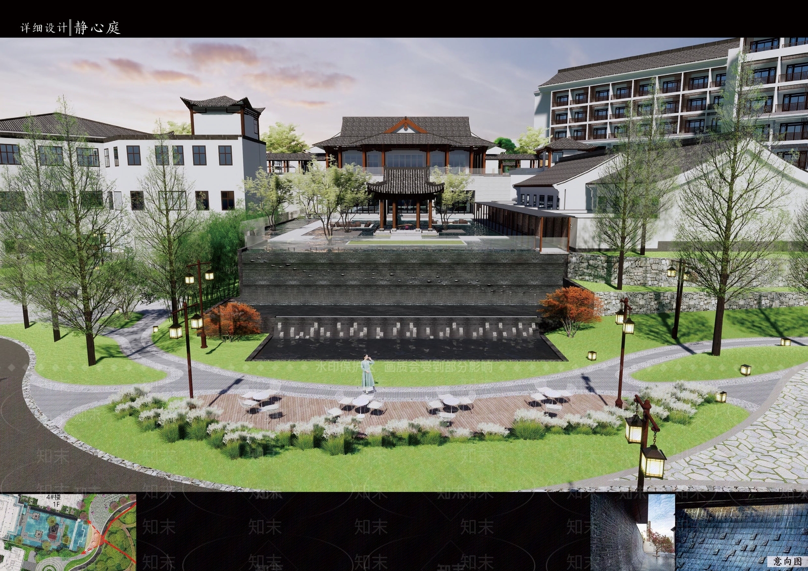 新中式中式酒店建筑SU模型下载【ID:1189190201】