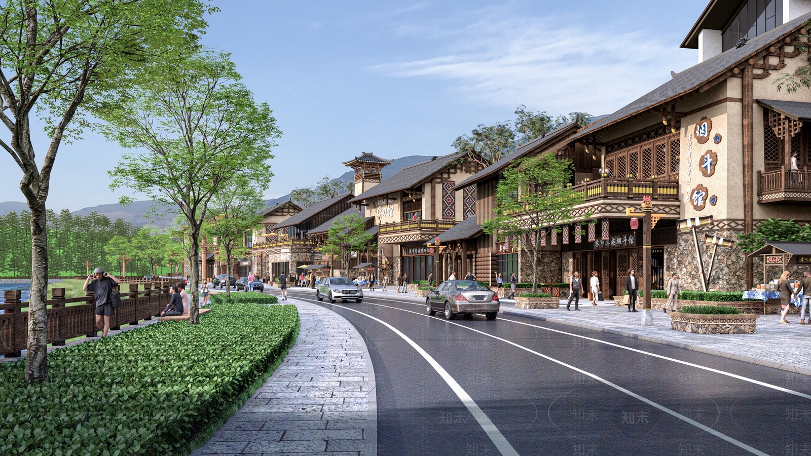 中式滨水景观SU模型下载【ID:1189190404】