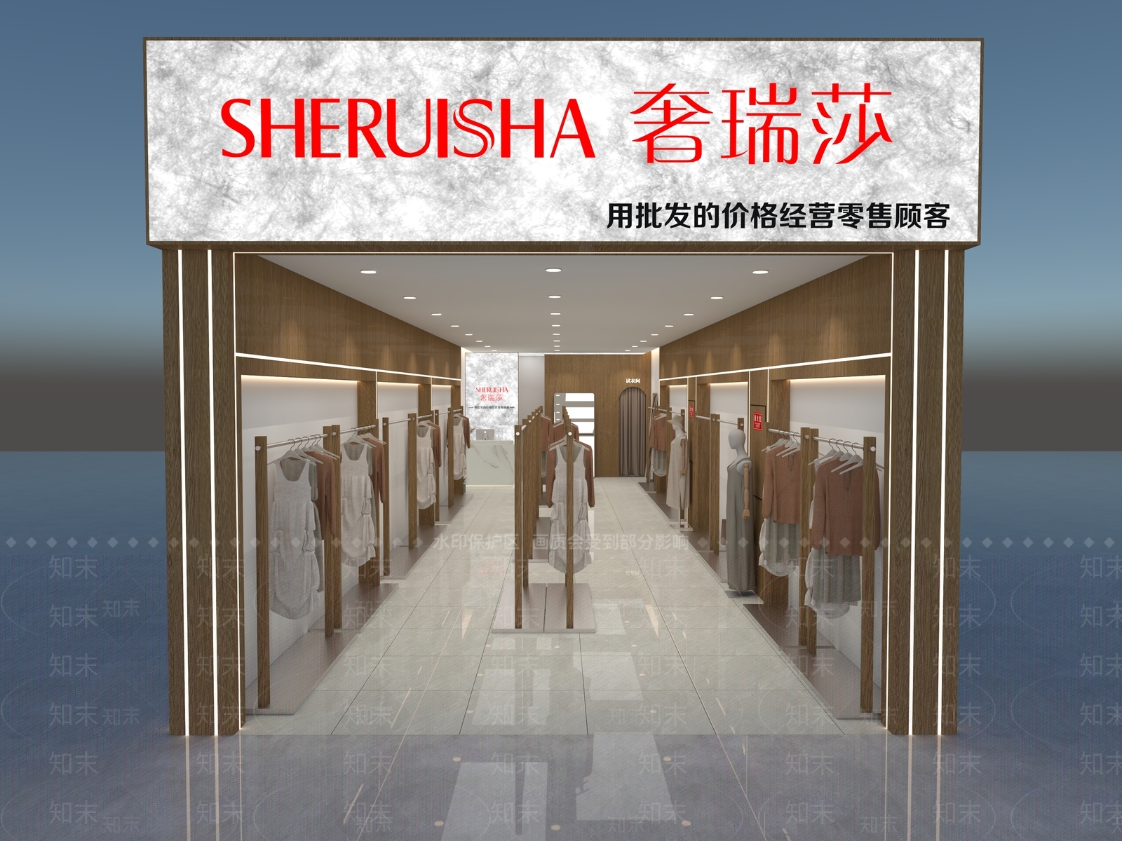 现代极简服装店SU模型下载【ID:1189205458】