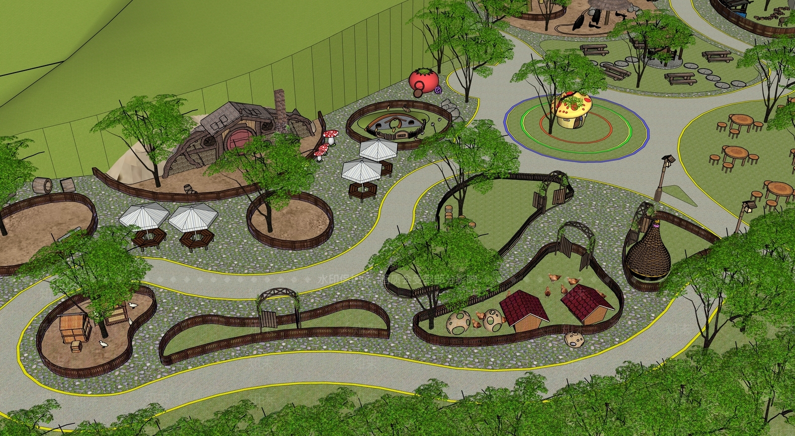 原木简约儿童游乐区SU模型下载【ID:1189240475】