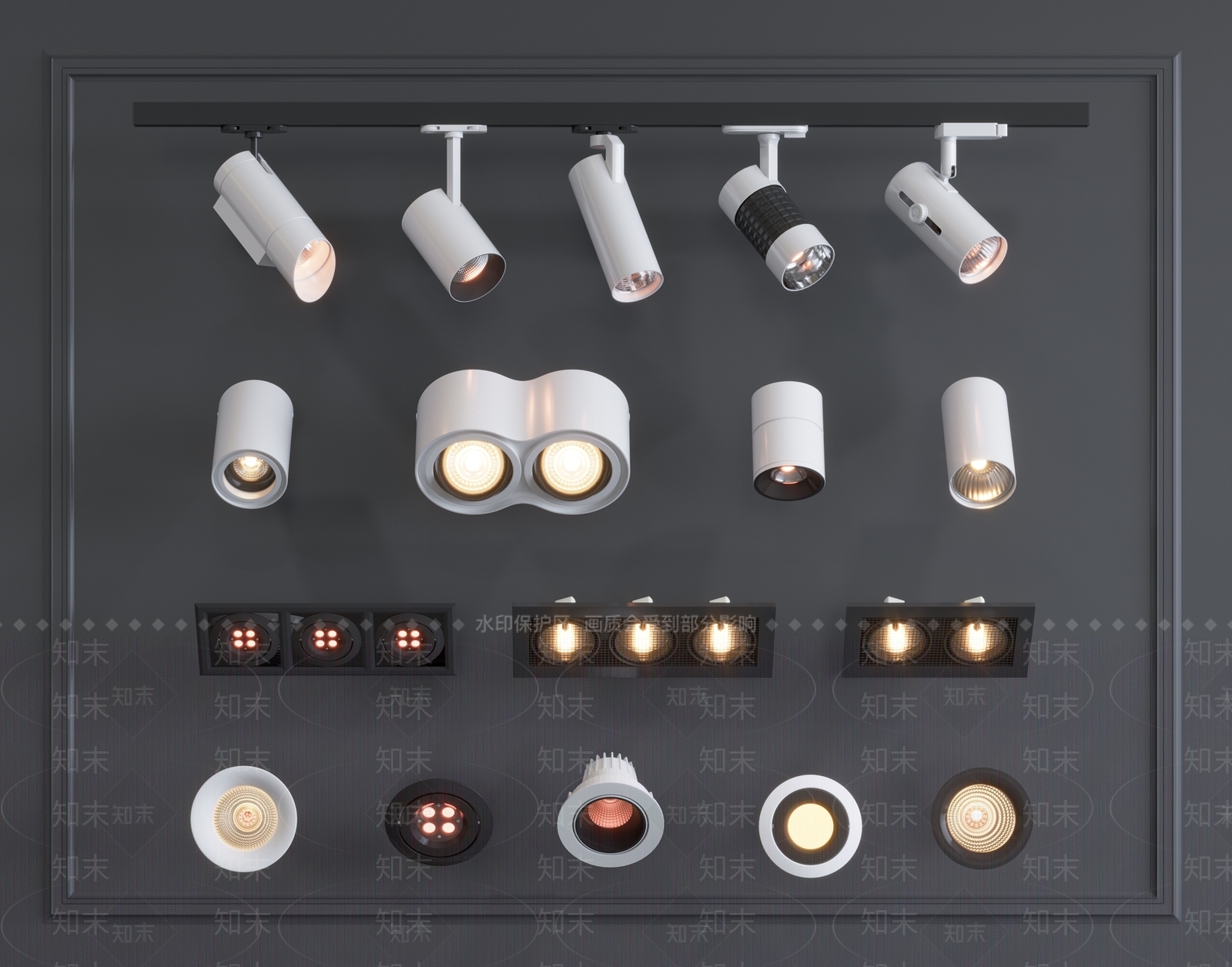 现代简约筒灯射灯组合3D模型下载【ID:1189203202】