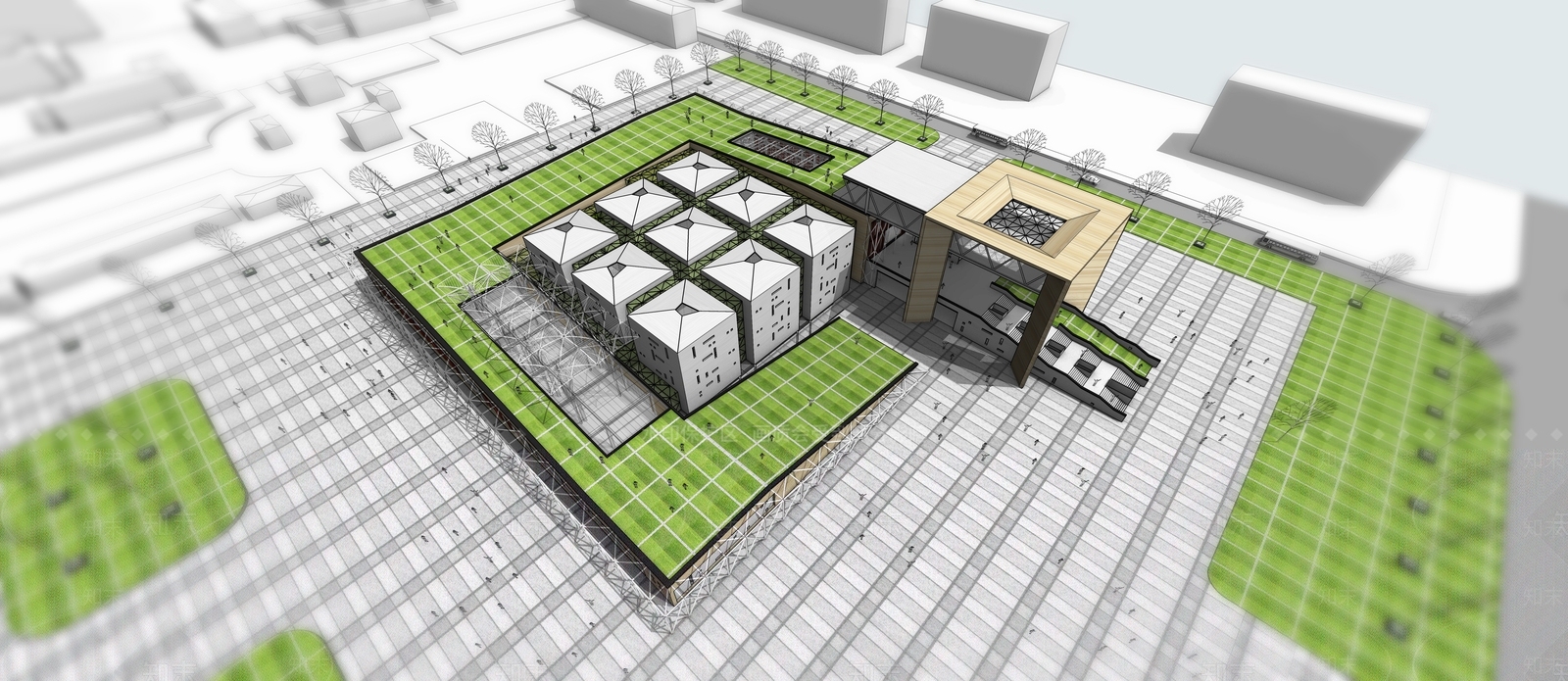 现代展览馆建筑SU模型下载【ID:1189214772】